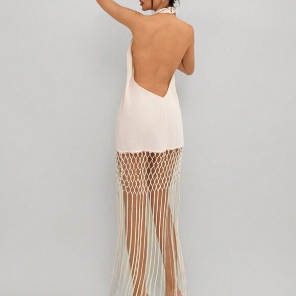 Apricot Party Women's Sleeveless Fringed Hem Dress - Picture 2 of 6